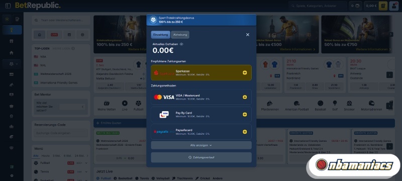 Geld bei BetRepublic einzahlen Echtgeld Zahlung für Sportwetten ohne OASIS