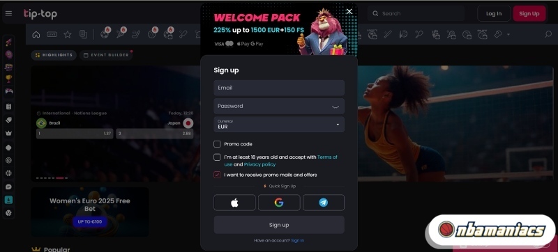 Registratie bij Tip-Top sportsbook met iDEAL