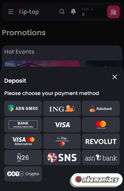 geld storten bij mobiele bookmaker TipTop