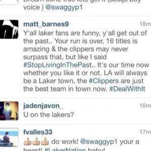 Imagen del comentario de Matt Barnes entre los de la afición de los Lakers.