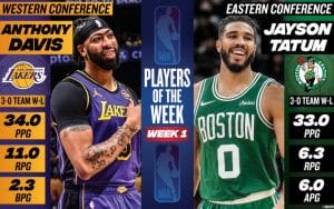 Anthony Davis y Jayson Tatum, jugadores de la semana
