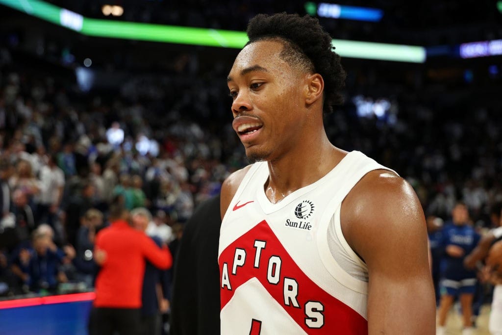 Scottie Barnes tras sufrir una fractura de su hueso orbital