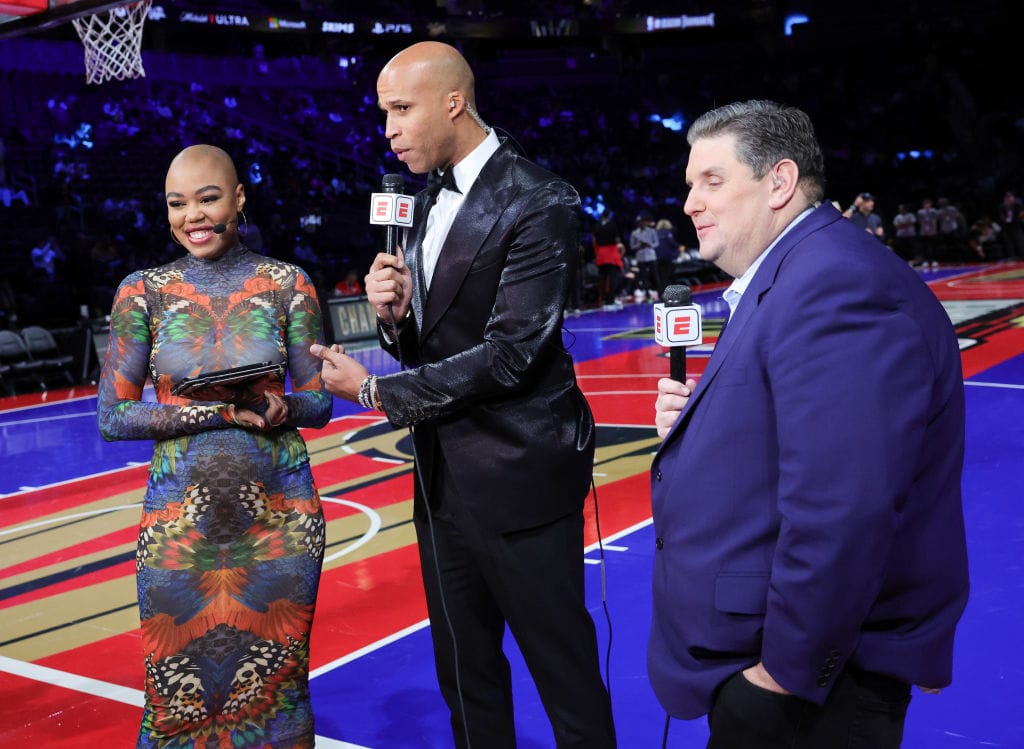 Christine Williamson, Richard Jefferson y Brian Windhorst durante una transmisión para ESPN