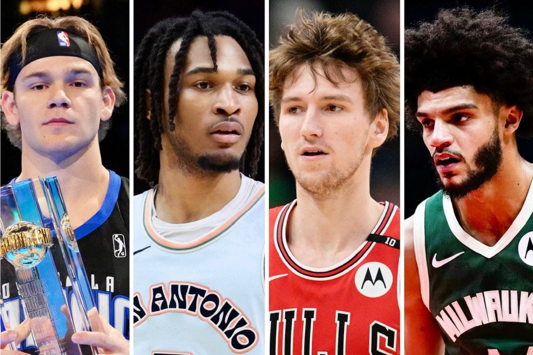 De izquierda a derecha: Mac McClung, Stephon Castle, Matas Buzelis y Andre Jackson Jr.