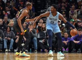 Jaren Jackson Jr. defendido por Kevin Durant