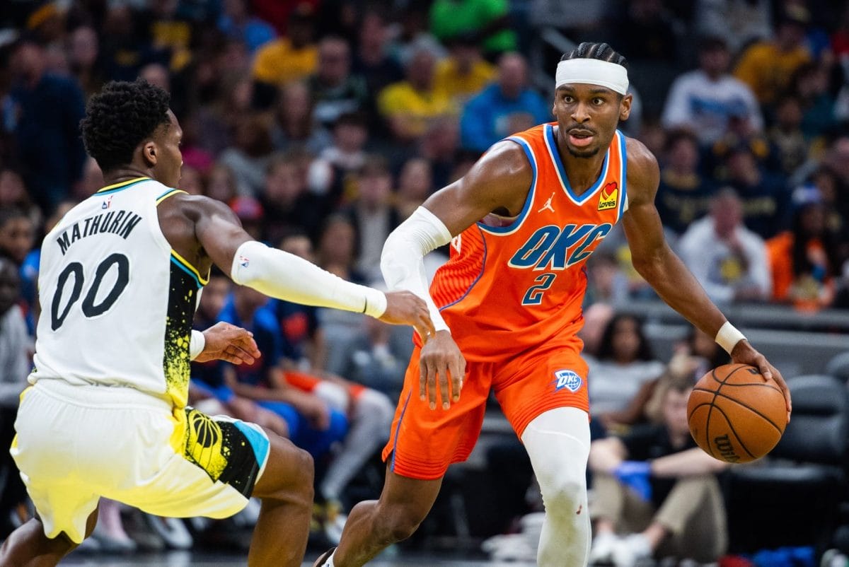 Shai Gilgeous-Alexander, defendido por Mathurin en un lance del anterior encuentro.