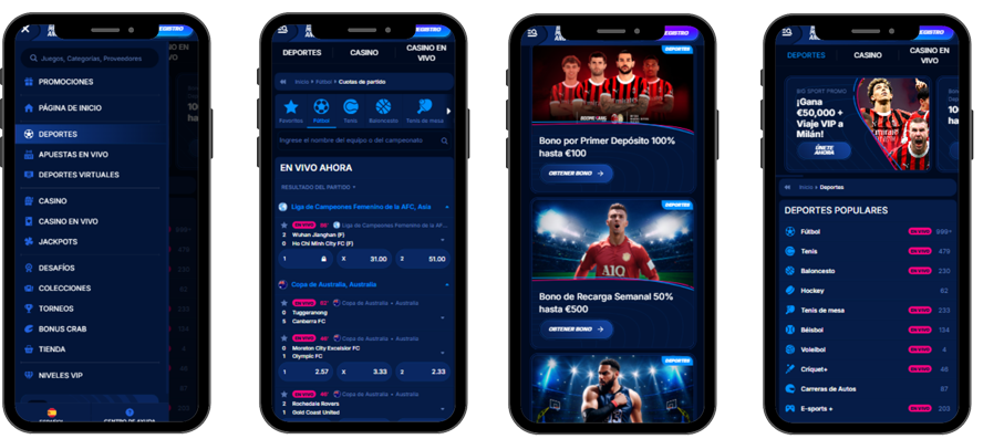 Varias imágenes de la interfaz de Boomerang Bet