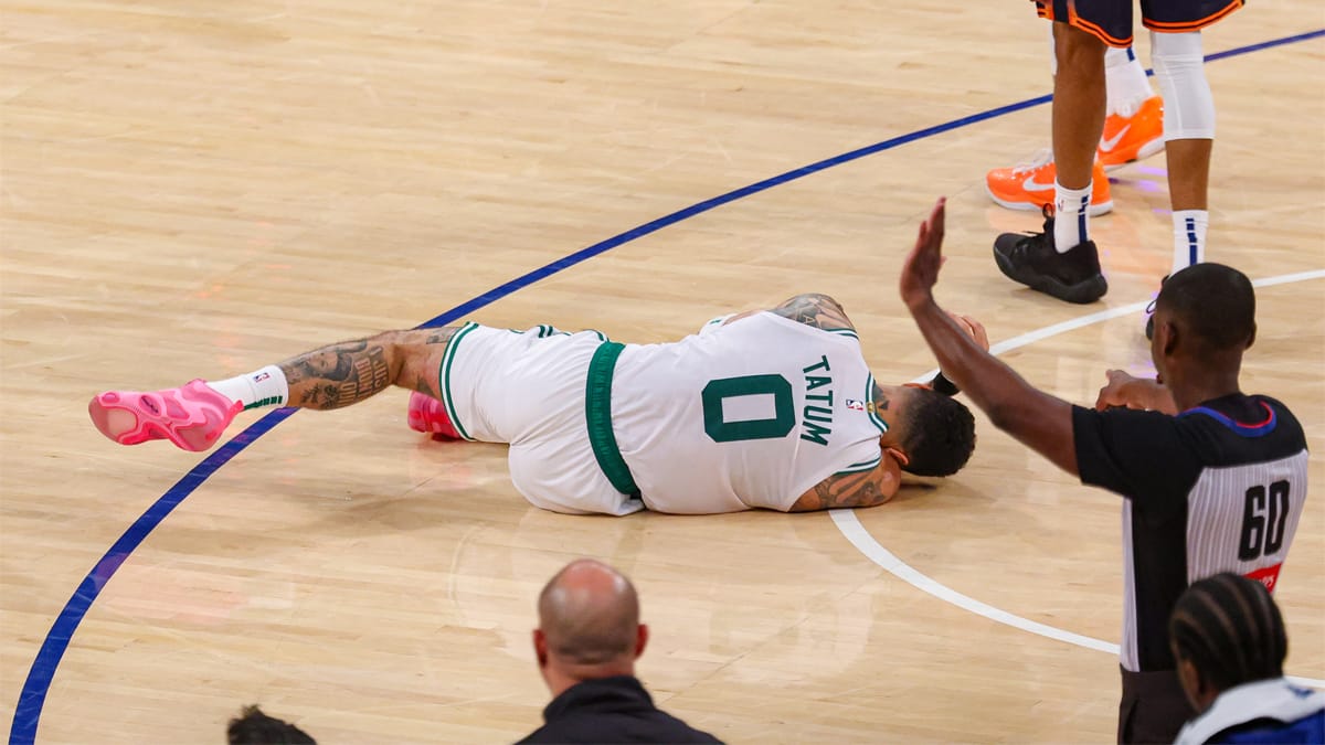 Jayson Tatum tras sufrir su lesión ante los Knicks
