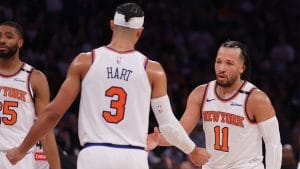 Jugadores de los Knicks durante el partido