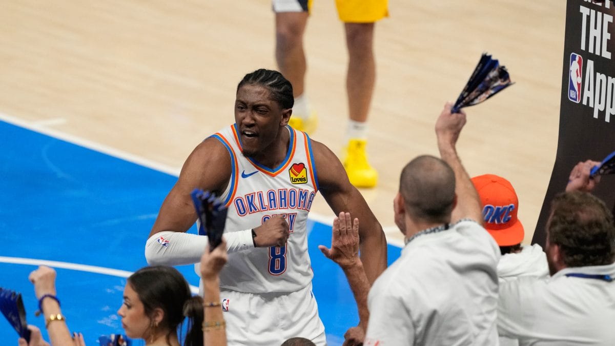 Jalen Williams celebra la última canasta de sus 40 puntos.