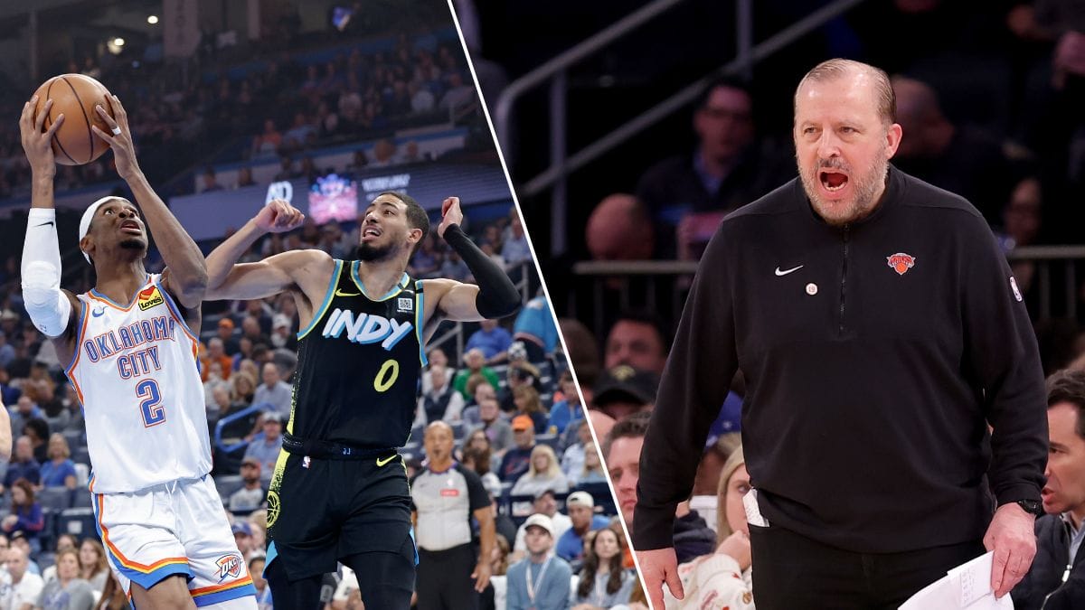 A la izquierda: Shai Gilgeous-Alexander y Tyrese Haliburton como protagonistas de las finales NBA; a la derecha: Tom Thibodeau.