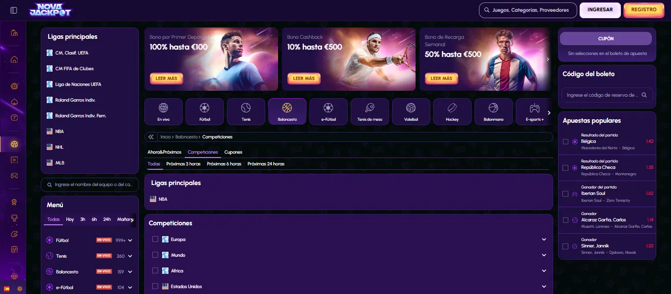 Interfaz de Nova Jackpot. Review de Nova Jackpot