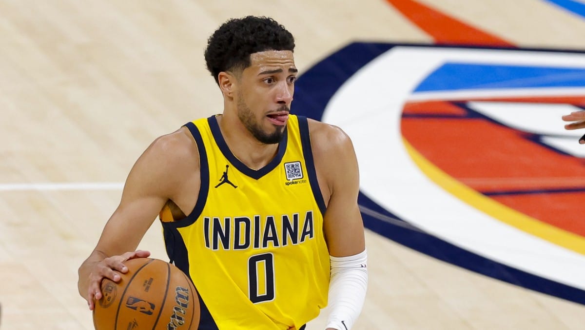 Tyrese Haliburton, durante un ataque en el segundo partido de las Finales contra Oklahoma.