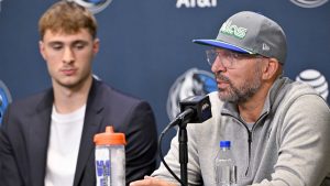 Jason Kidd, en la rueda de prensa de presentación de Cooper Flagg.