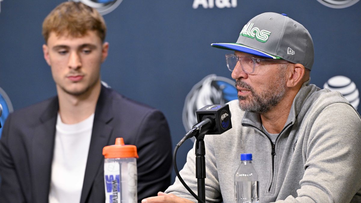 Jason Kidd, en la rueda de prensa de presentación de Cooper Flagg.