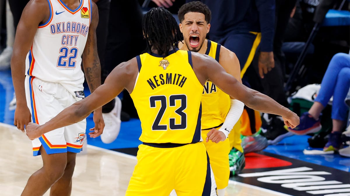Tyrese Haliburton celebra el tiro ganador ante los Thunder
