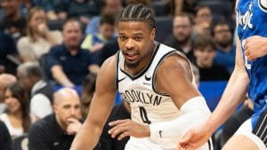 Dennis Smith Jr., durante un partido de la temporada 2023-24 con Brooklyn Nets.