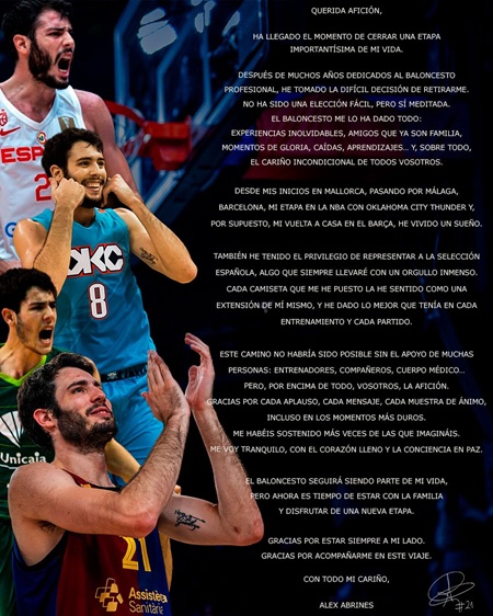 Álex Abrines anuncia su retirada a los 31 años