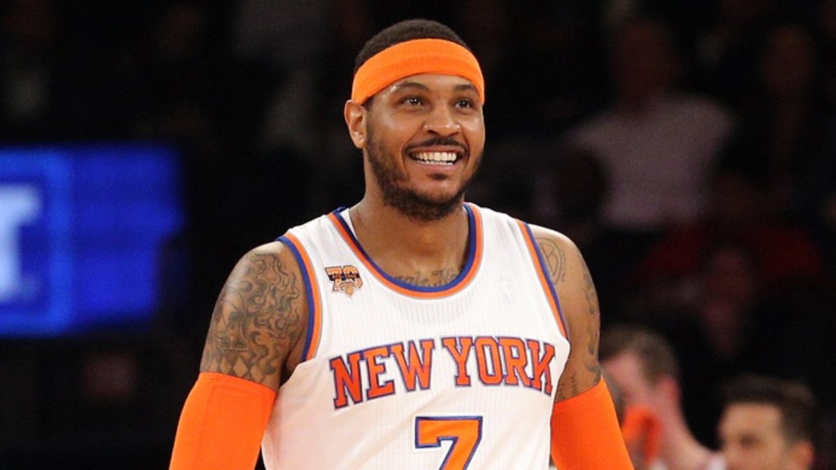 Carmelo Anthony, luciendo la camiseta de los New York Knicks.
