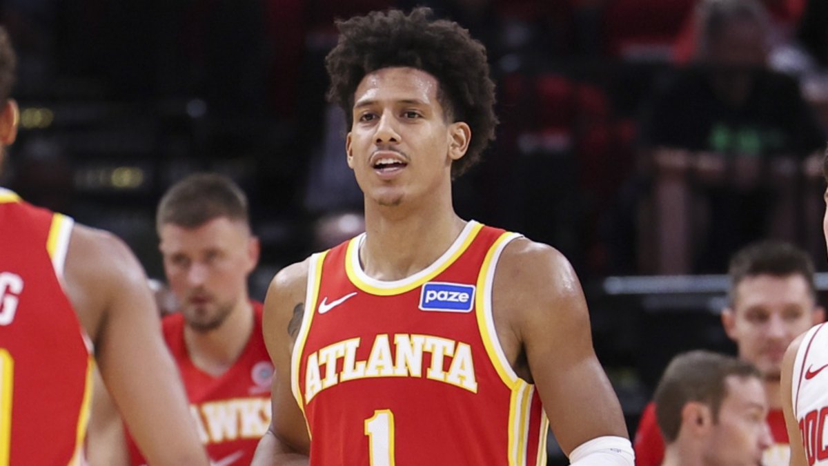 Jalen Johnson, jugando un partido de pretemporada con los Atlanta Hawks.