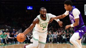 Jaylen Brown, durante el partido contra los Utah Jazz.