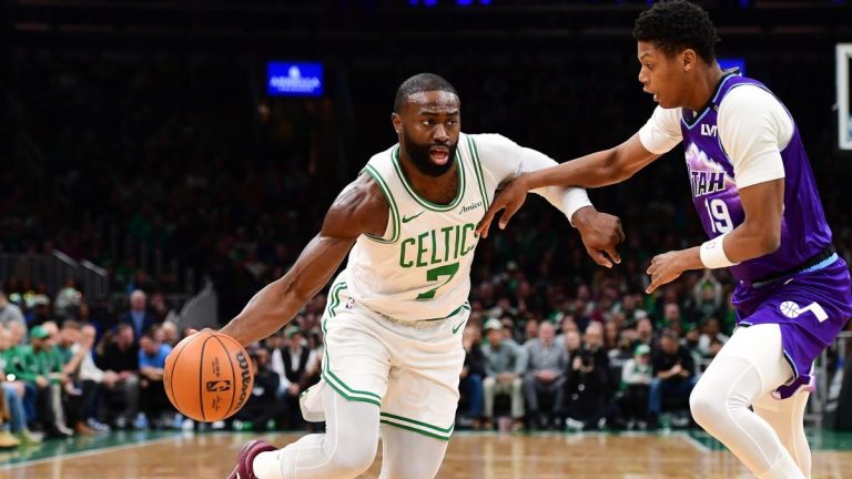 Jaylen Brown, durante el partido contra los Utah Jazz.
