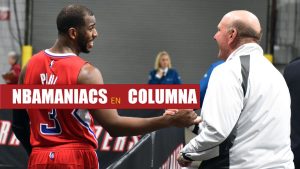 Chris Paul saludando a Steve Ballmer, dueño de Los Angeles Clippers.