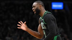 Jaylen Brown, durante el partido contra los San Antonio Spurs.