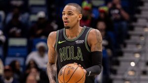 Dejounte Murray, jugando contra los Warriors en febrero de 2026.