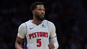 Malik Beasley, durante un partido con los Detroit Pistons en el curso 2024-25 de la NBA.