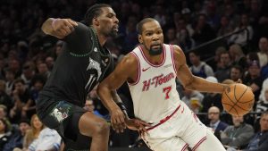 Kevin Durant, buscando la canasta en el partido contra Minnesota Timberwolves.