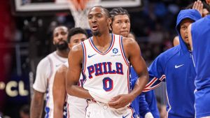 Tyrese Maxey, disputando un partido con Philadelphia en marzo de 2026.