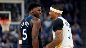 Anthony Edwards, jugando contra los Warriors en marzo de 2026.