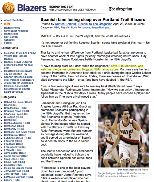 Entrevista en el Oregonlive.com