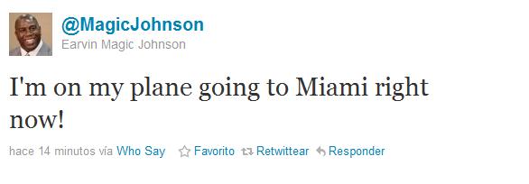 Magic Johnson, twitteando su salida hacia Miami